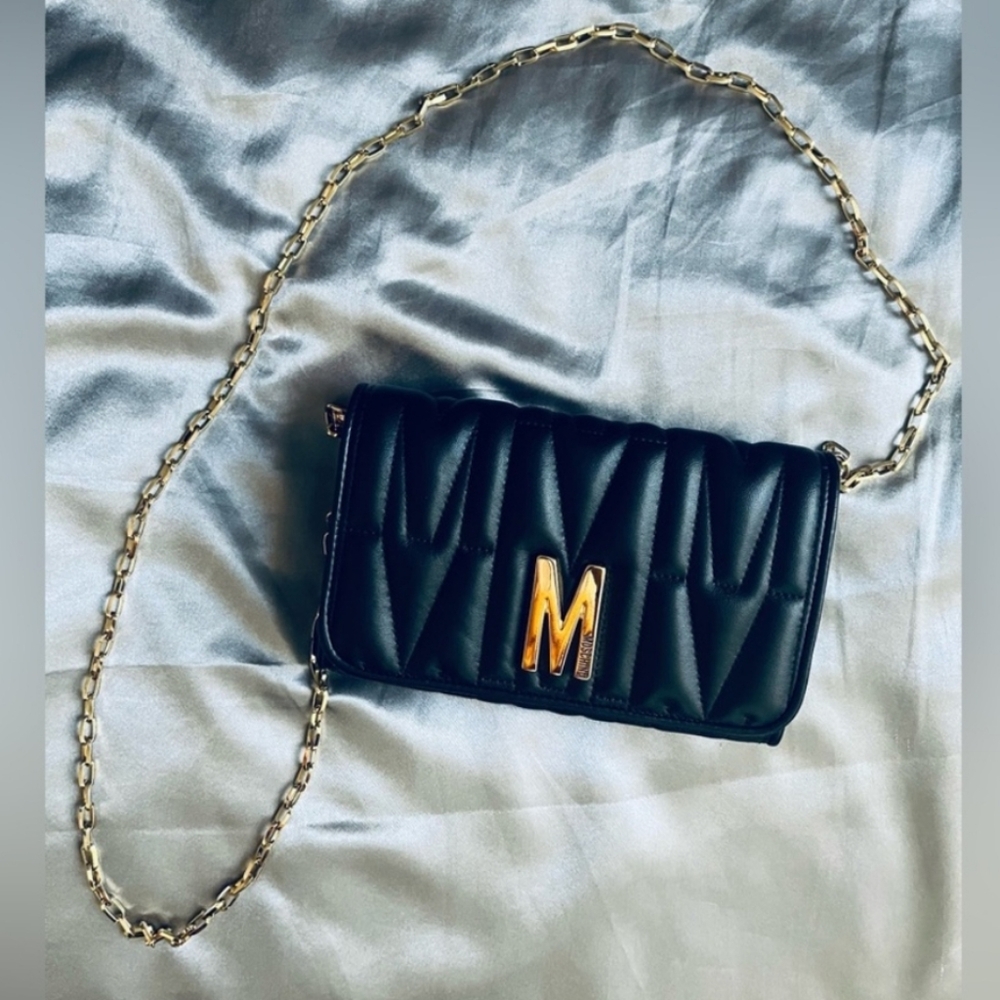 Moschino Black Quilted Crossbody Bag with Gold Chain